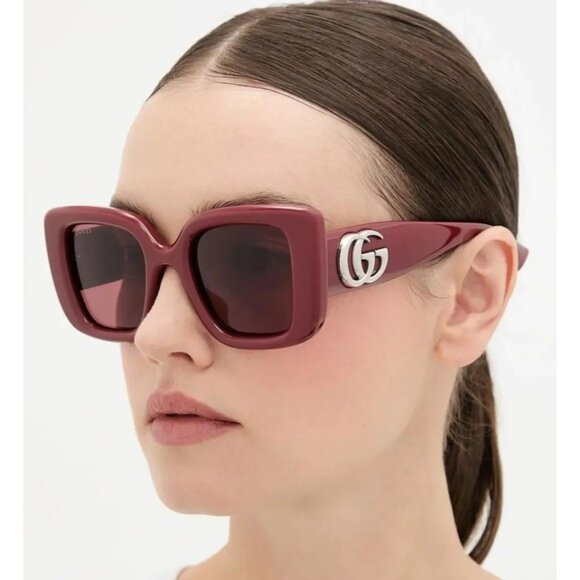 NEW GUCCI SUNGLASSES RED BURGUNDY WOMEN EYEWEAR GUCCI GG1975S 005 - Picture 2 of 11